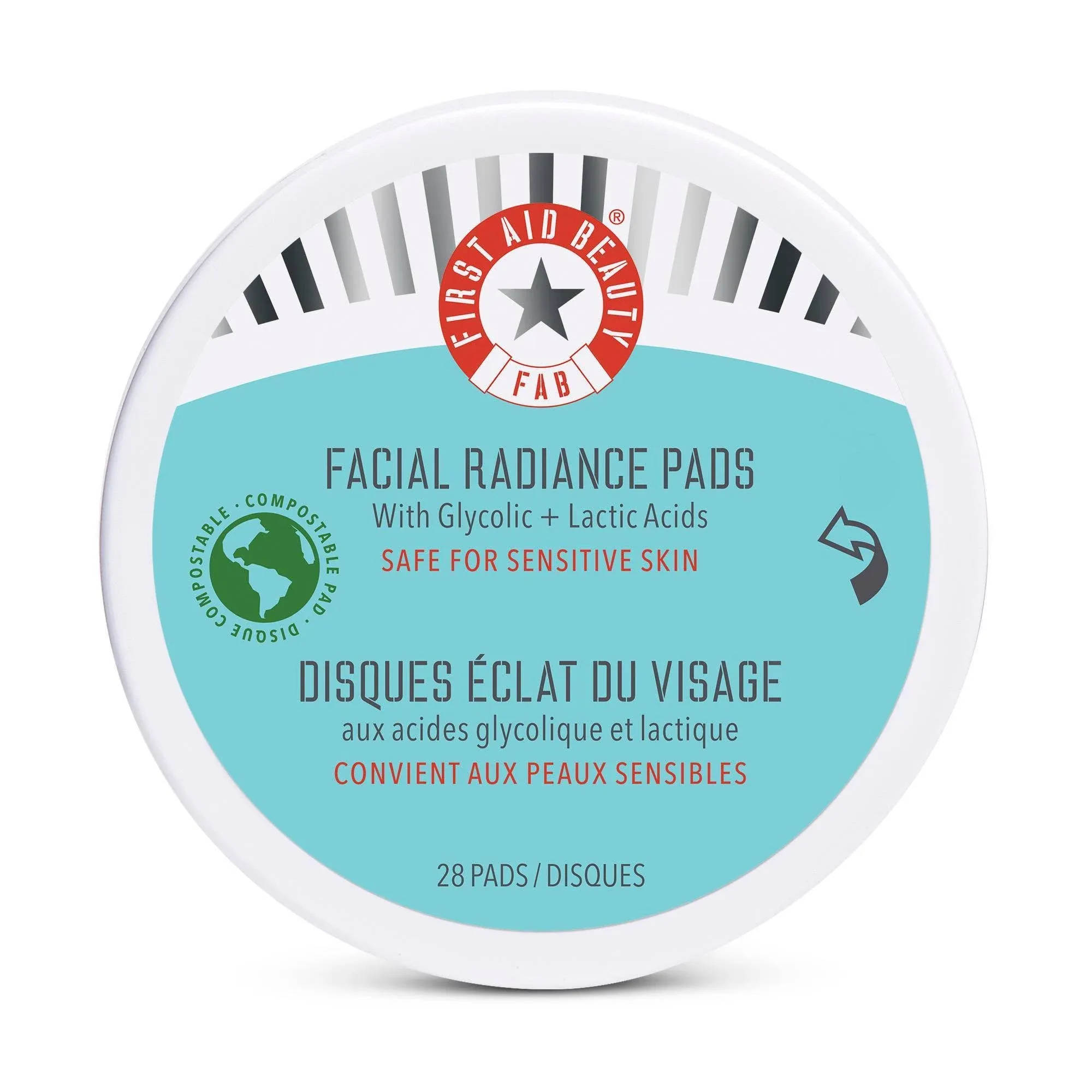 First Aid Beauty Facial Radiance Pads with Glycolic and Lactic Acids Travel Size