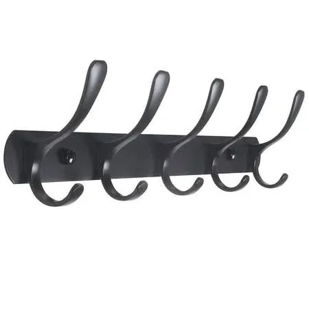 SKOLOO Coat Rack Wall Mount - Modern, Metal Wall Coat Rack with 5 Hooks, Sturdy Wall Hook Rack Rail for Hanging Coat, Jacket, Clothes, Hat, Matte Black