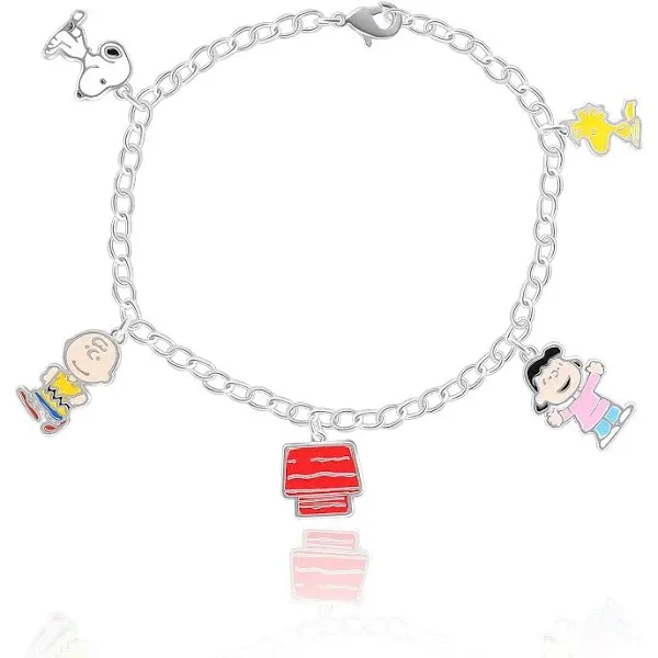 Snoopy and Friends Silver Flash Plated Charm Gift Bracelet, 7.5"