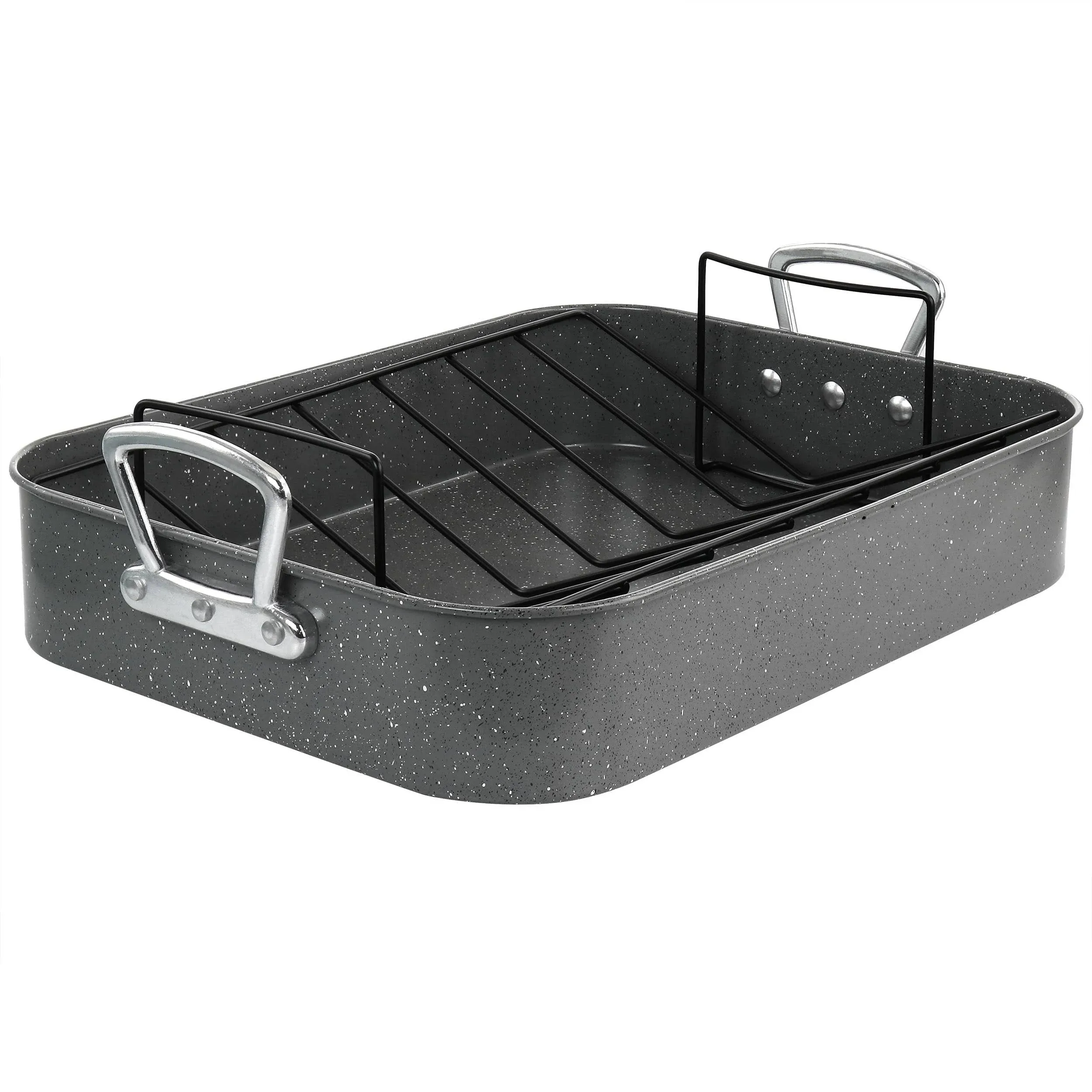 Gibson 12 Quart Carbon Steel Turkey Roasting Pan Set with Rack - Gray