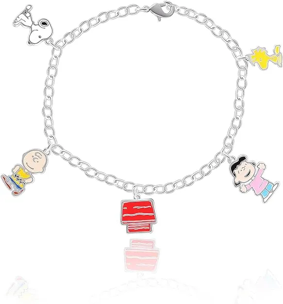 Snoopy and Friends Silver Flash Plated Charm Gift Bracelet, 7.5