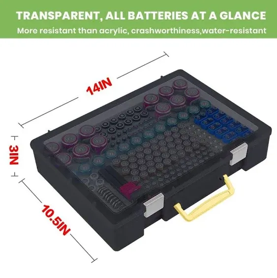 Battery Organizer Storage Holder- Batteries Case Containers Box with Tester Checker BT-168. Garage Organization Holds 225 Batteries AA AAA C D Cell 9V 3V Lithium LR44 CR2 CR1632 CR2032 (Black)