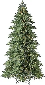 Home Heritage Virginia Fir Quick Set 7.5 Foot Artificial Christmas Tree Prelit with 700 White Fairy LED Lights, 2361 PVC Tips, and Metal Stand, Green