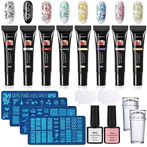 TopDirect 8 Colors Nail Stamping Gel Polish 8ml + 4pcs Nail Stamping Templates + ...