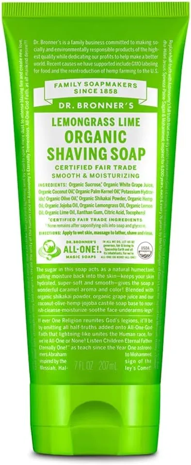 Dr. Bronner's Organic Lemongrass Lime Shaving Soap, 7 fl. oz.