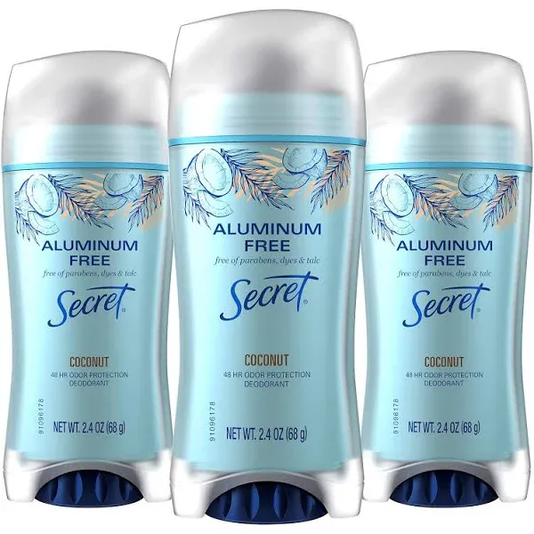 Secret Aluminum Free Deodorant for Women, 48 HR Odor Fighting Protection with Real Ingredients, Coconut, 2.4 oz (Pack of 3)