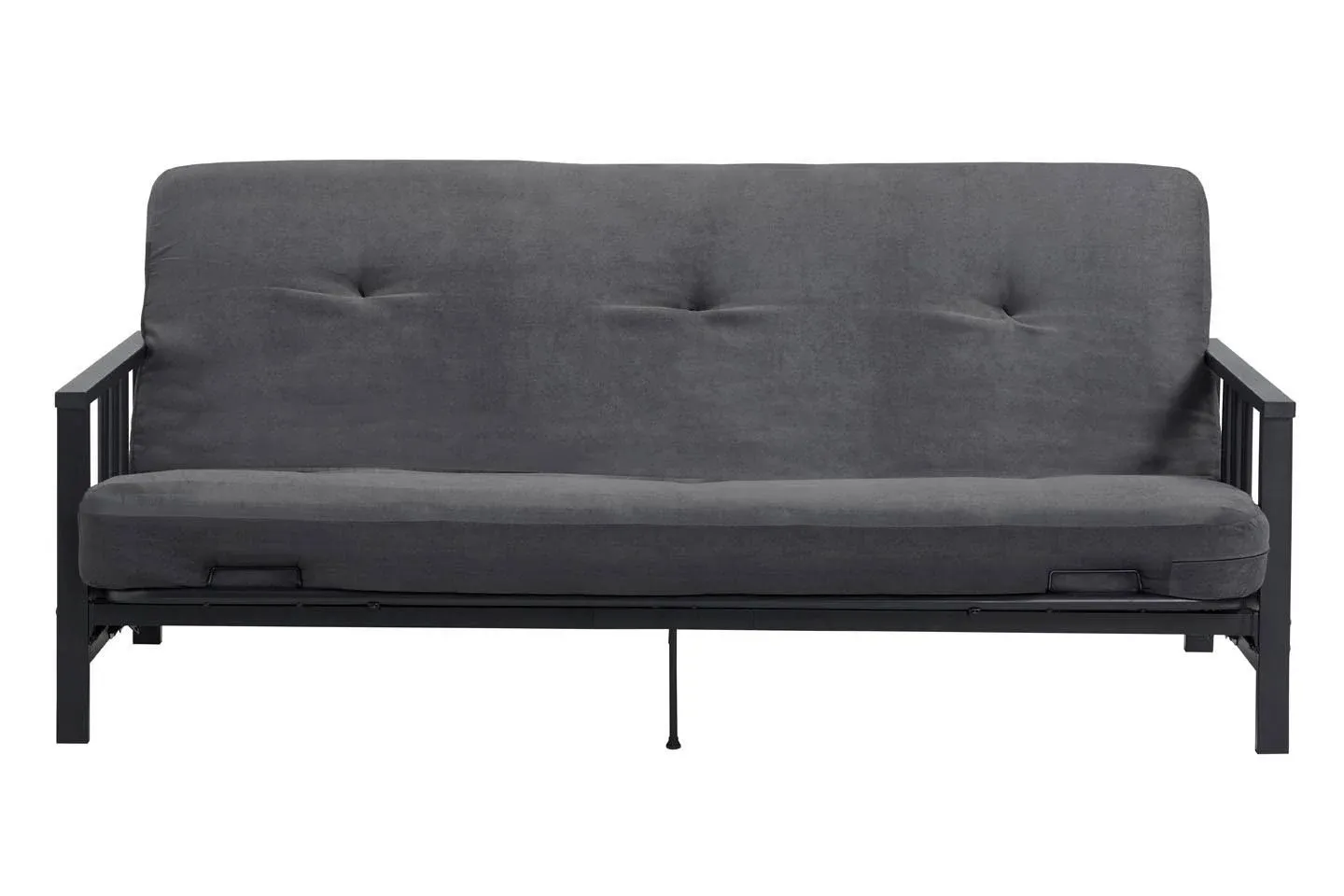 DHP Harlow Metal Arm Futon Full Black Frame with 6" Grey Microfiber Mattress