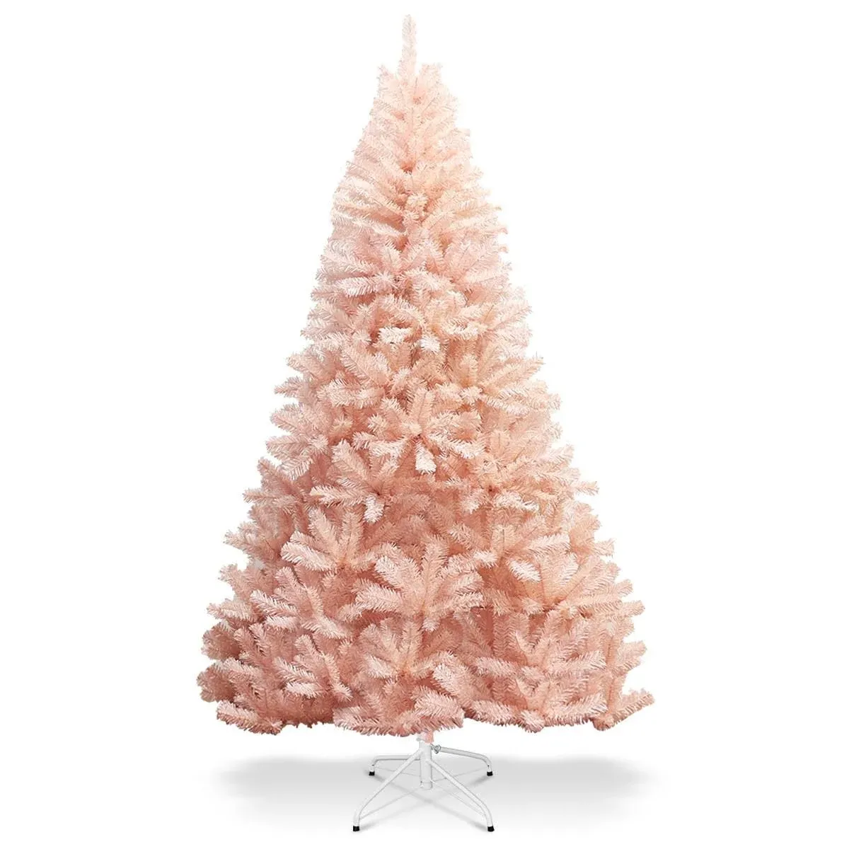 Goplus Pink Artificial Christmas Tree, 7FT Premium Unlit Hinged Spruce Full Tree, with Metal Stand, Easy Assembly, for Indoor and Outdoor Use (7ft)