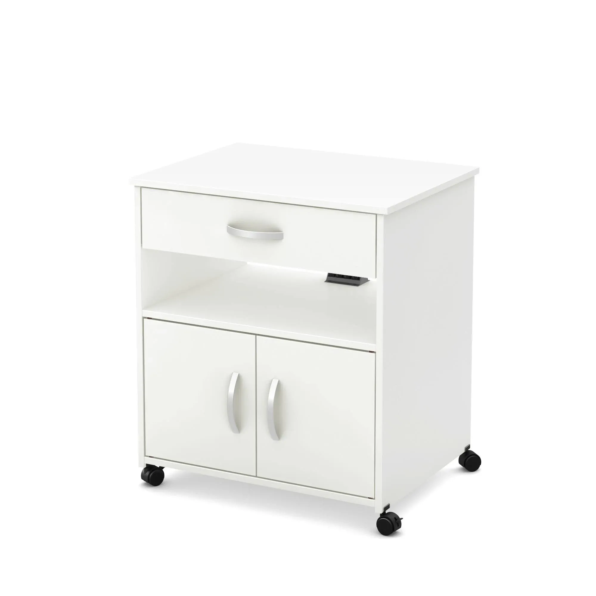 South Shore Furniture White Composite Base with Composite Laminate Top Rolling Microwave Cart (19.75-in x 26-in x 27.25-in)