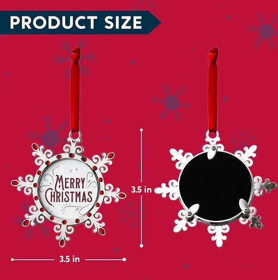 Joiedomi Christmas Photo Ornament, Snowflake Christmas Tree Ornaments Photo Frame with Red Gems Family Ornaments Shatterproof Christmas Ornaments for Holidays, Christmas Tree Decoration