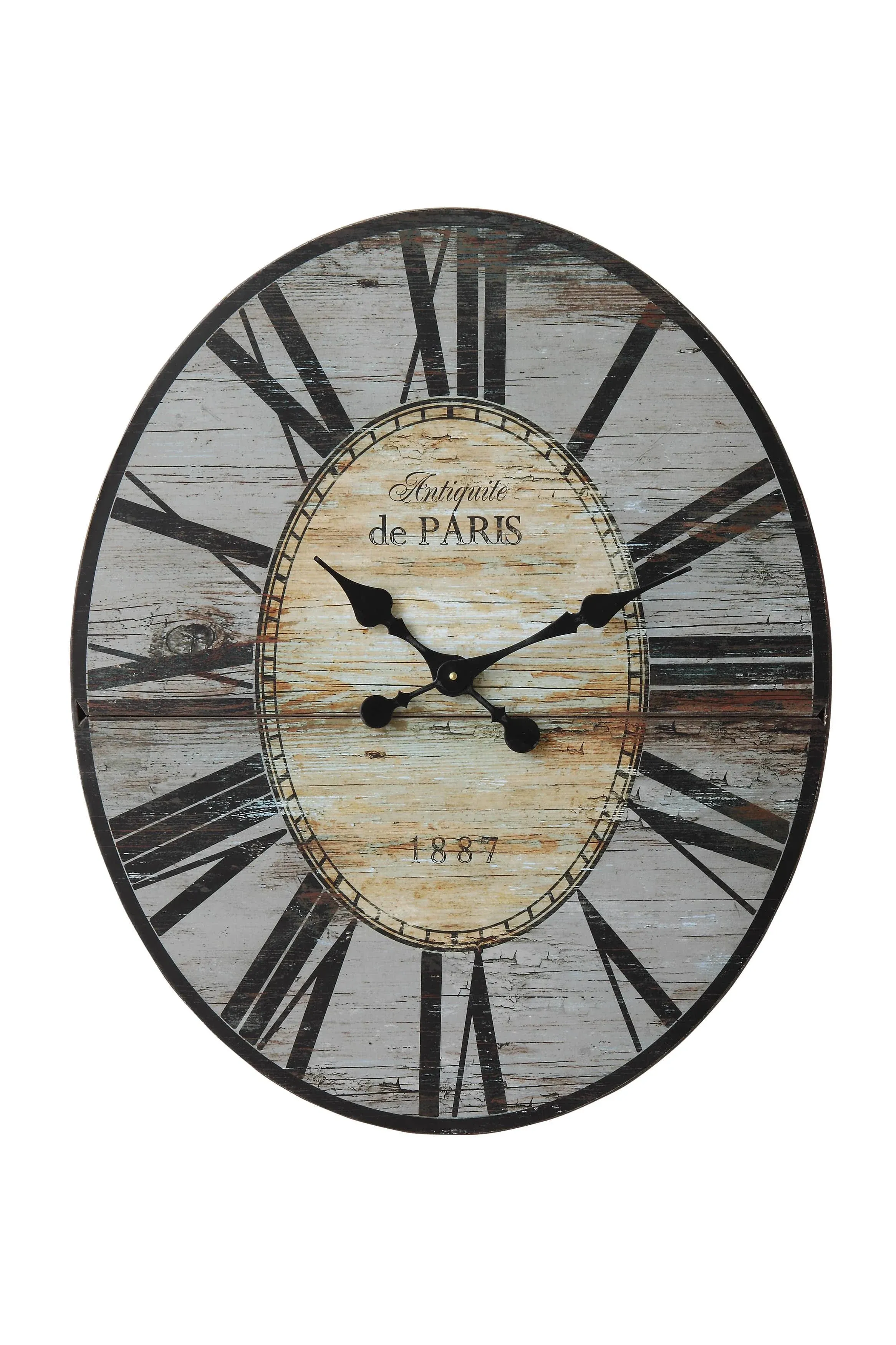 Creative Co-Op Large Oval Grey Wood Wall Clock 29&#034; Oval, Gray 