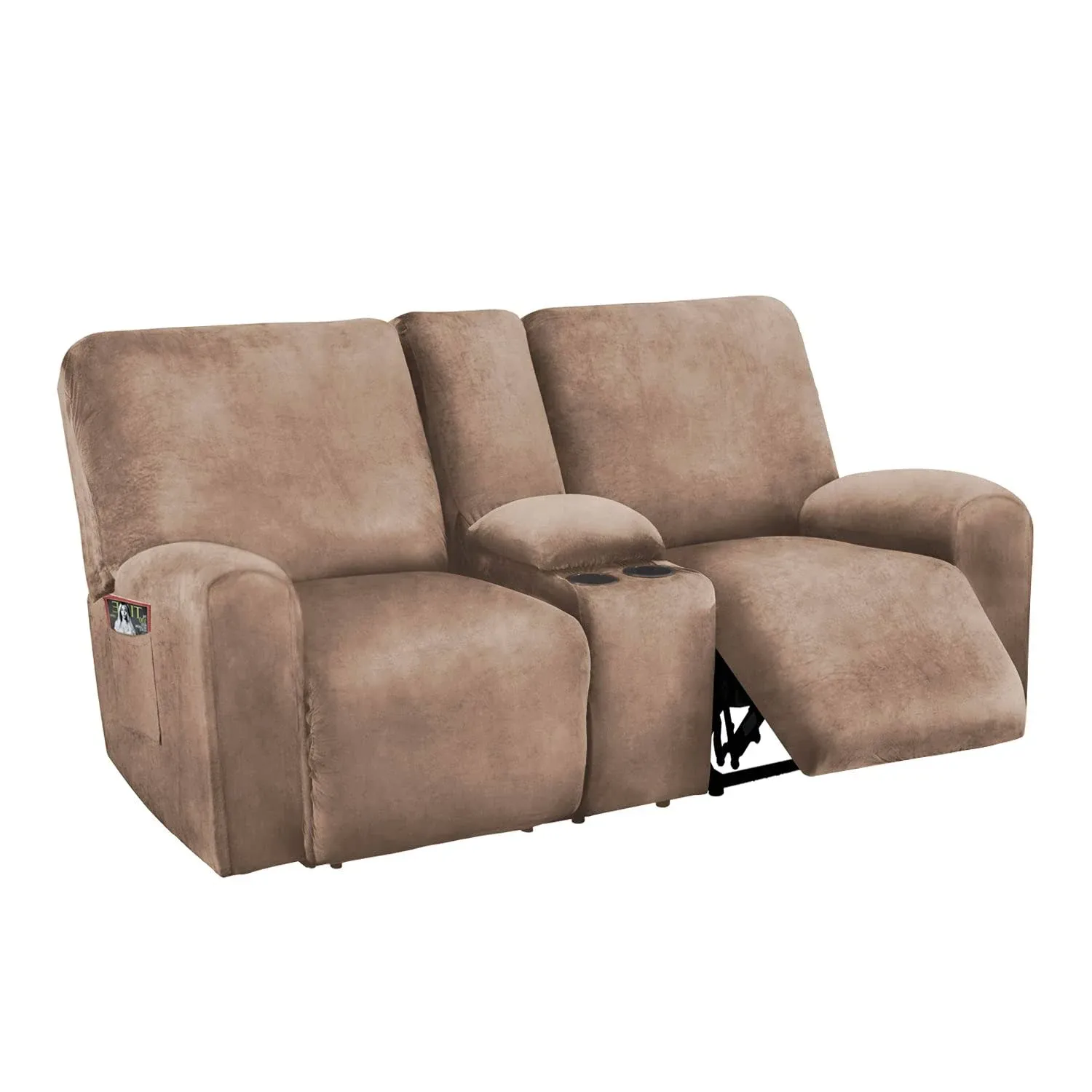 ULTICOR Reclining Loveseat Slipcover, Velvet Stretch Sofa Cover, Dark Grey, 2 Seat Recliner