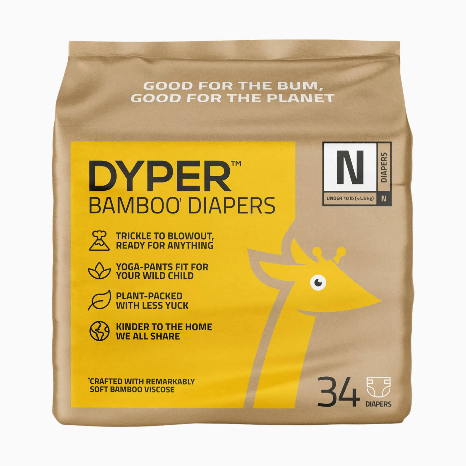 DYPER Viscose from Bamboo Baby Diapers Size 3 | Unscented, Hypoallergenic, Plant-Based Disposable Diapers for Sensitive Skin, 68 Count