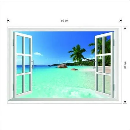 Huge Removable Beach Sea 3D Window Scenery Wall Sticker Decor Decals Mural Acws ...