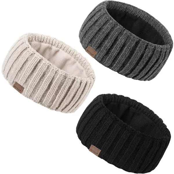 Women's Wool Knit Thick Fleece Lined Headbands (3 Pack)