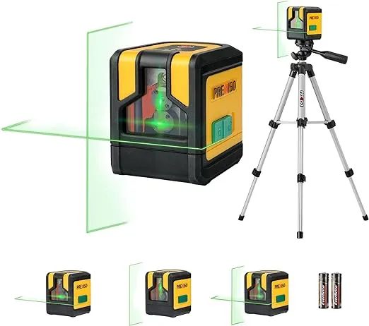 PREXISO Laser Level with Tripod 100ft Dual Modules Self Leveling Cross Line Laser Level Green Line Leveler Tool for Floor Tile