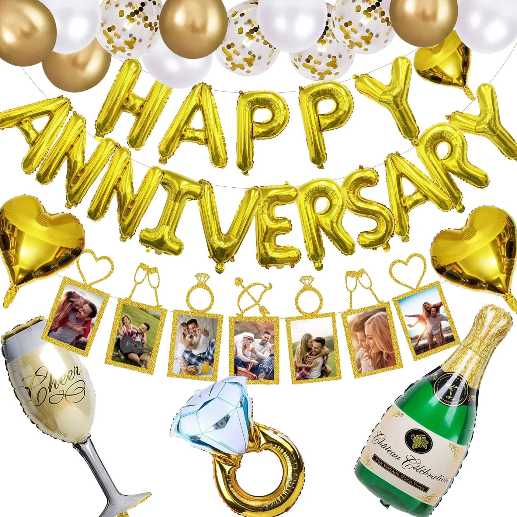 rotaslog Happy Anniversary Decorations Happy Anniversary Banner Happy Anniversary Balloons 1th, 20th, 30th, 40th, 50th, 60th Anniversa