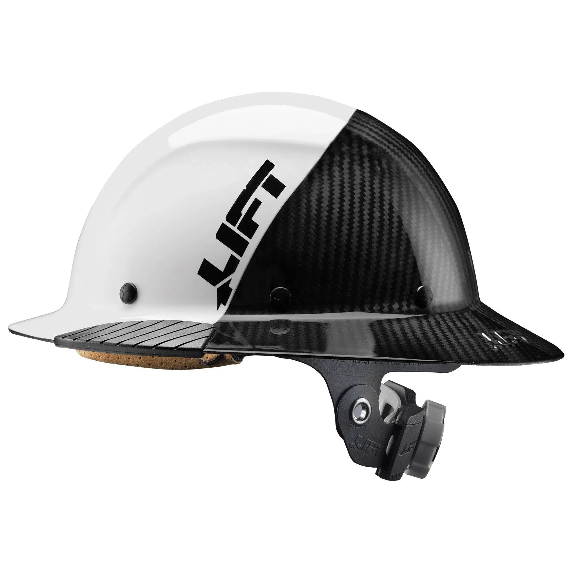 Lift Safety Dax Fifty 50 Carbon Fiber Full Brim Hardhat-White/Black | GME Supply