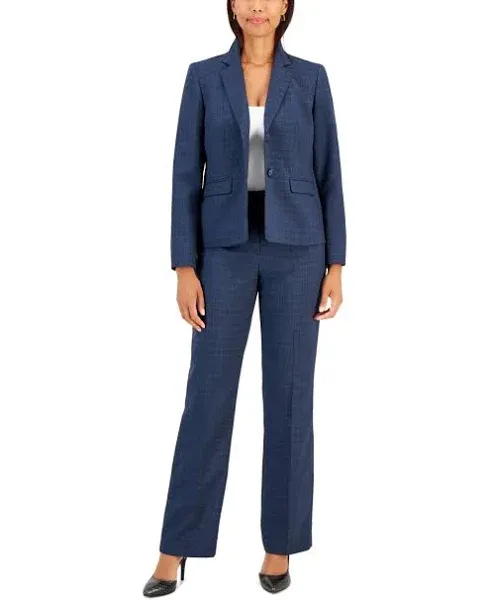 Le Suit Windowpane Double-Button Jacket & Straight-Leg 2-pc. Pantsuit - Pacific ...