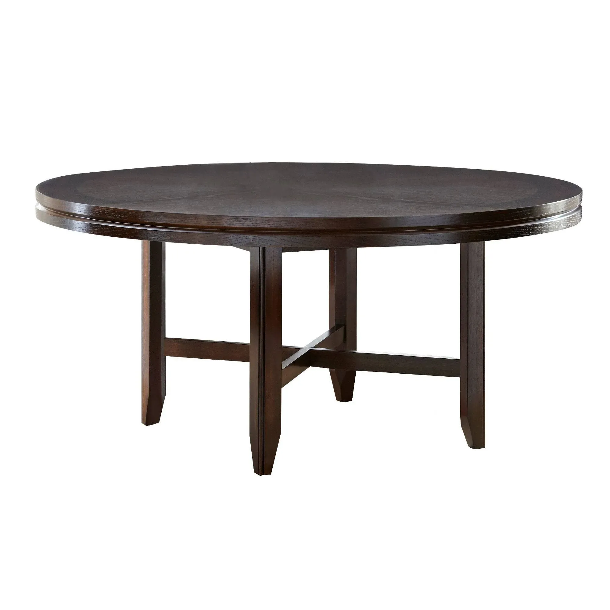 Round Dining Table, Wooden Legs With X-Shaped Support & Double Top, Dark Oak