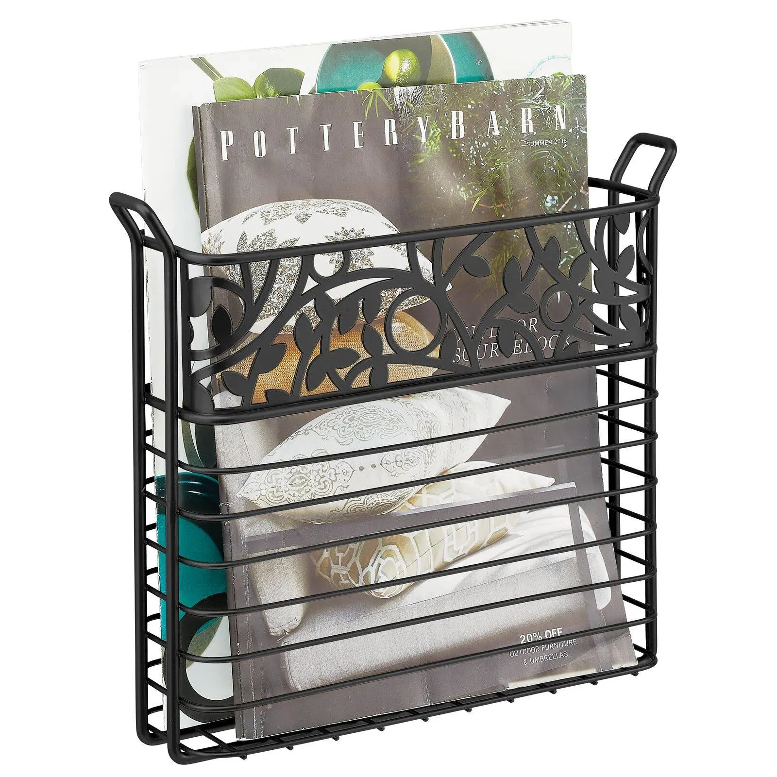 mDesign Metal Wall Mount Magazine, Book Holder, Compact Rack - Black