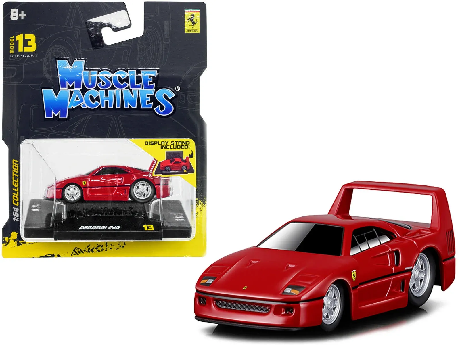 Muscle Machines Red Ferrari F40 1:64 Collection Model #13 Die Cast Car &amp; Stand