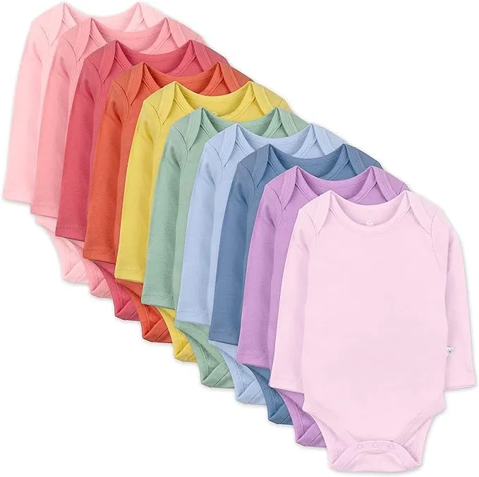 HonestBaby 10-Pack Organic Cotton Long Sleeve Bodysuits, Rainbow Boy, 24 Months