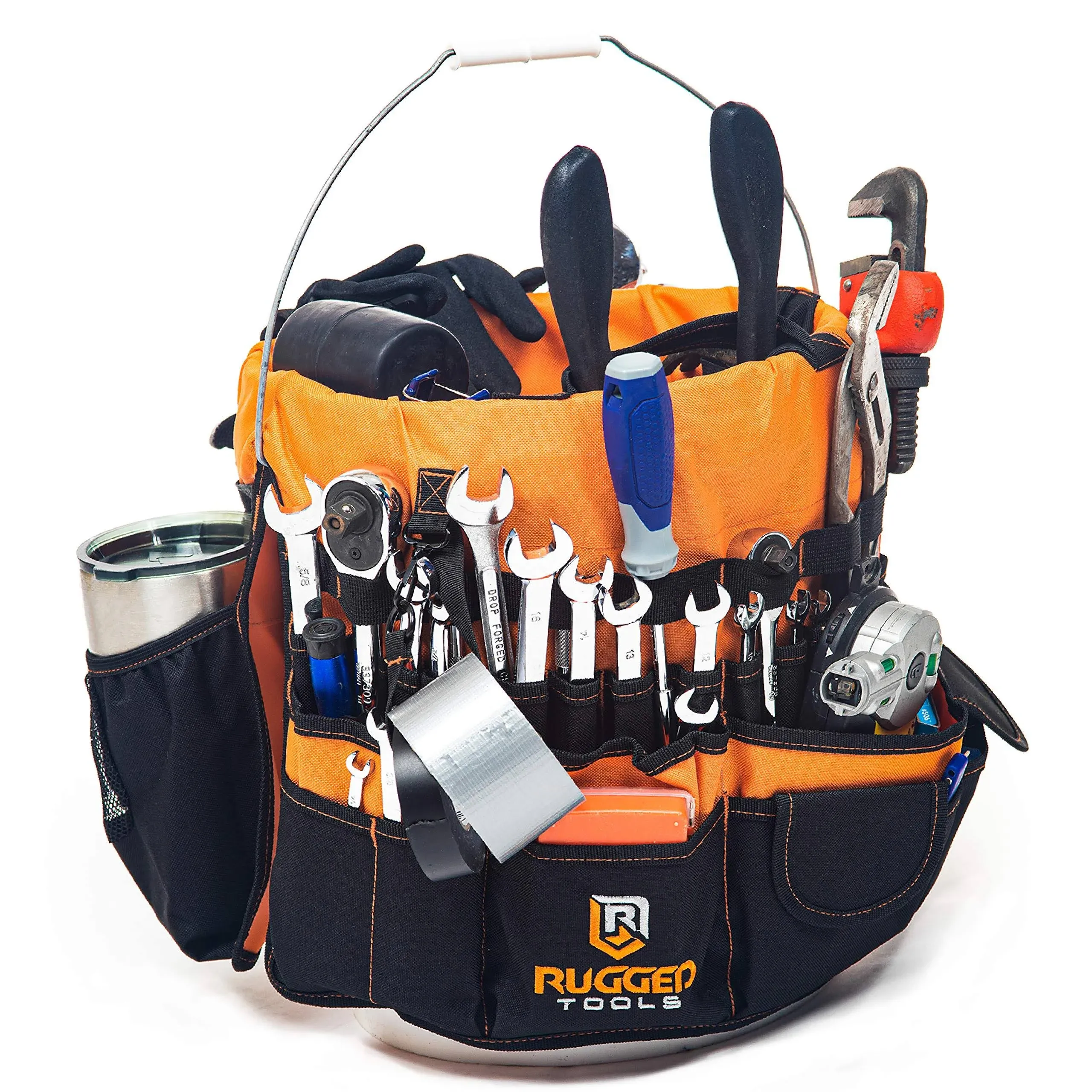 Rugged Tools Bucket Tool Organizer - 64 Pocket Bucket Caddy for 5 Gallon Buckets ...