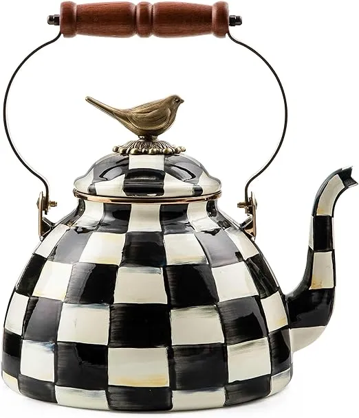 MacKenzie-Childs - Courtly Check Enamel 3 qt. Tea Kettle with Bird