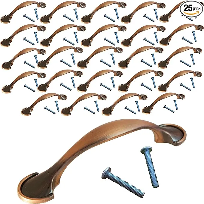 (25 Pack, CC: 3 inch) Swiss Kelly Hardware Antique Copper Kitchen Cabinet Handles ...