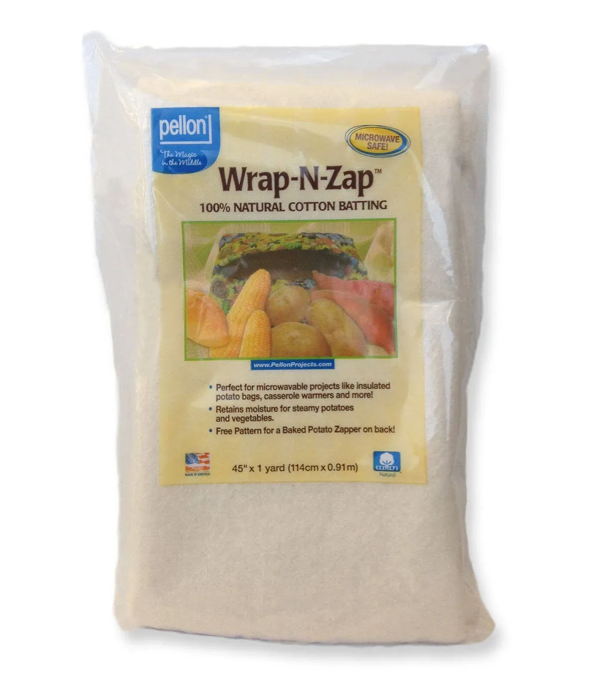 Pellon Wrap-N-Zap Microwave Safe 100% Natural Cotton Batting 45 inch x 1 Yard (wz-45) M544.10