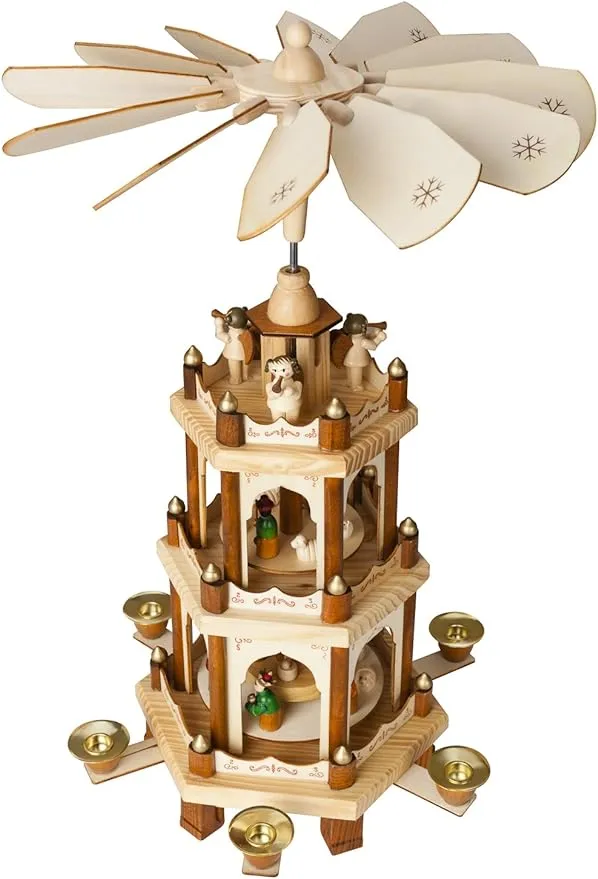 Brubaker Wooden Christmas Pyramid - 18 Inches - 3 Tier Carousel - Nativity Play