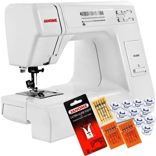 Janome HD3000 Heavy-Duty Sewing Machine with 18 Built-in Stitches + Hard Case