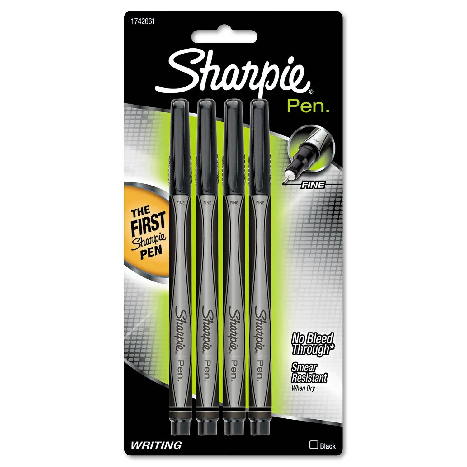 Sharpie Fine-Point Pens, Fine Point, 0.4 mm, Black Barrels, Black Ink, Pack Of 4