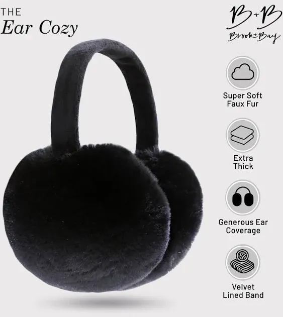 Brook + Bay Foldable & Furry Ear Muffs For Women & Men, Fleece Ear Warmers For Women, Ear Muffs For Winter, Women Earmuffs