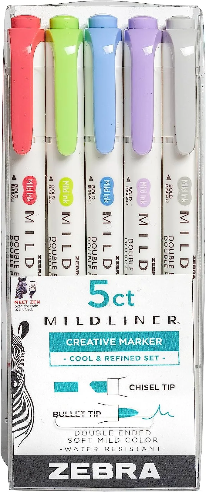 Zebra Pen Mildliner, Double Ended Highlighter, Broad and Fine Tips, Assorted Fluorescent Colors, 5-Pack