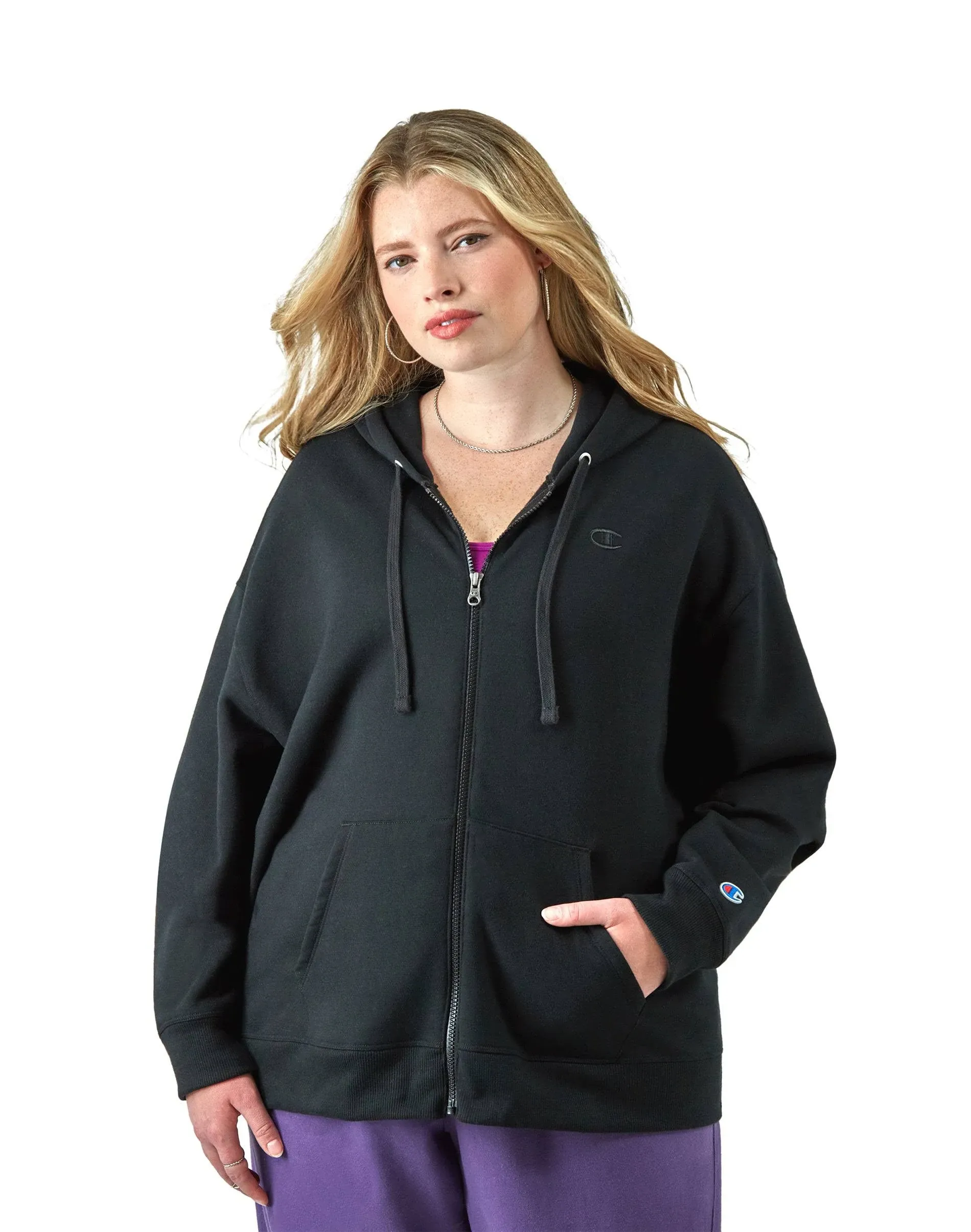 Champion Plus Size Powerblend Full Zip Hoodie Women's Clothing Black : 2x