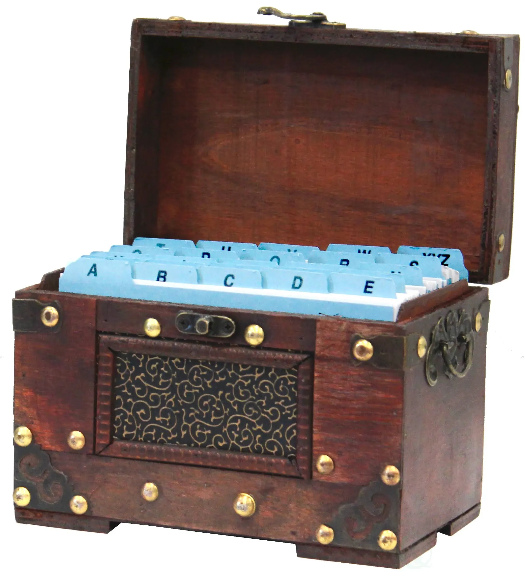 Rustic Studded Index Recipe Card Box With Antiqued Latch