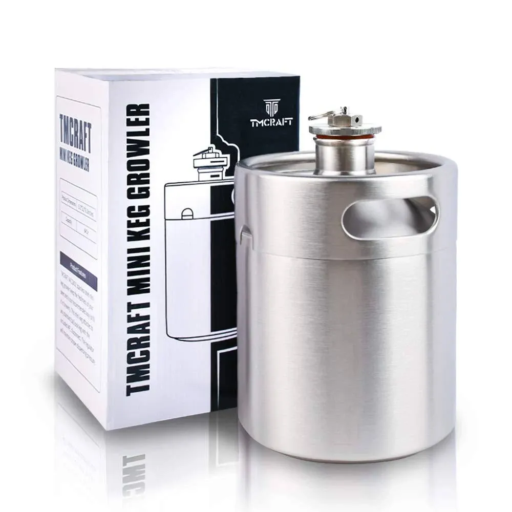 MINI KEG Stainless Steel Portable Beer Growler with Exhaust Valve 64 Oz TMCRAFT