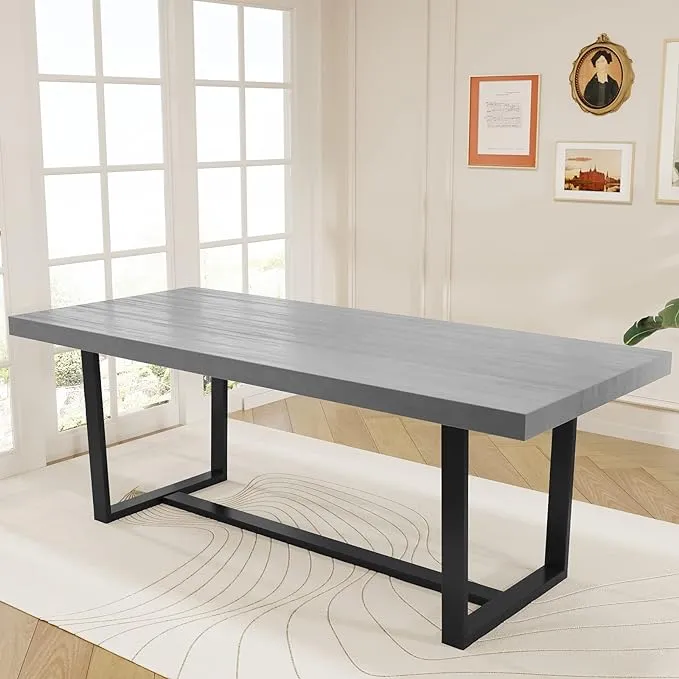 72 Inch Wood Dining Table for 6 to 8, Industrial Farmhouse Kitchen Table with St