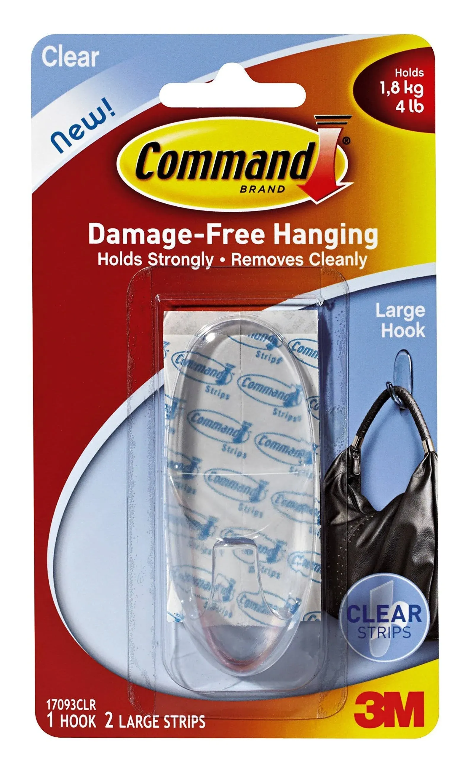 Command Large Clear Adhesive Storage/Utility Hook(4-lb Capacity)