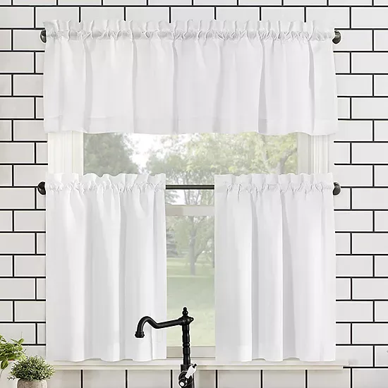 No. 918 Martine Microfiber Semi-Sheer Rod Pocket Kitchen Curtain Valance and Tiers Set - White