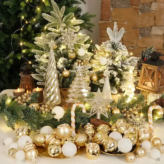 XmasExp 99-Pcs Christmas Ball Ornaments Assorted Shatterproof Christmas Ball Set with Reusable Hand-held Gift Package for Xmas Tree Decoration (Champagne Gold)