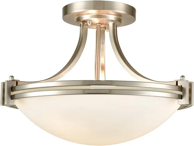 SAMTEEN Brushed Nickel Semi Flush Mount Ceiling Light Modern 3-Light White Glass Hallway Light Fixture Ceiling for Bedroom Living Room Kitchen, Bowl Shade