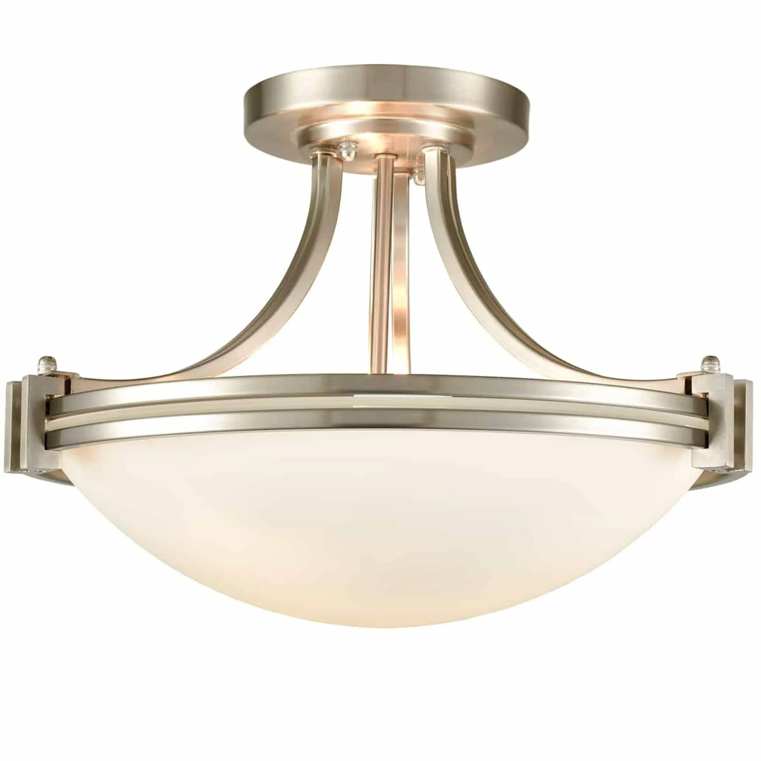 SAMTEEN Brushed Nickel Semi Flush Mount Ceiling Light Modern 3-Light White Glass Hallway Light Fixture Ceiling for Bedroom Living Room Kitchen, Bowl Shade