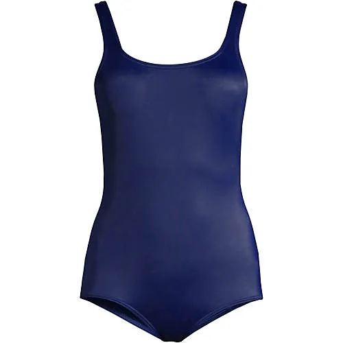 Lands' End Women's Chlorine Resistant Scoop Neck Soft Cup Tugless Sporty One Piece Swimsuit, Size: 6, Blue