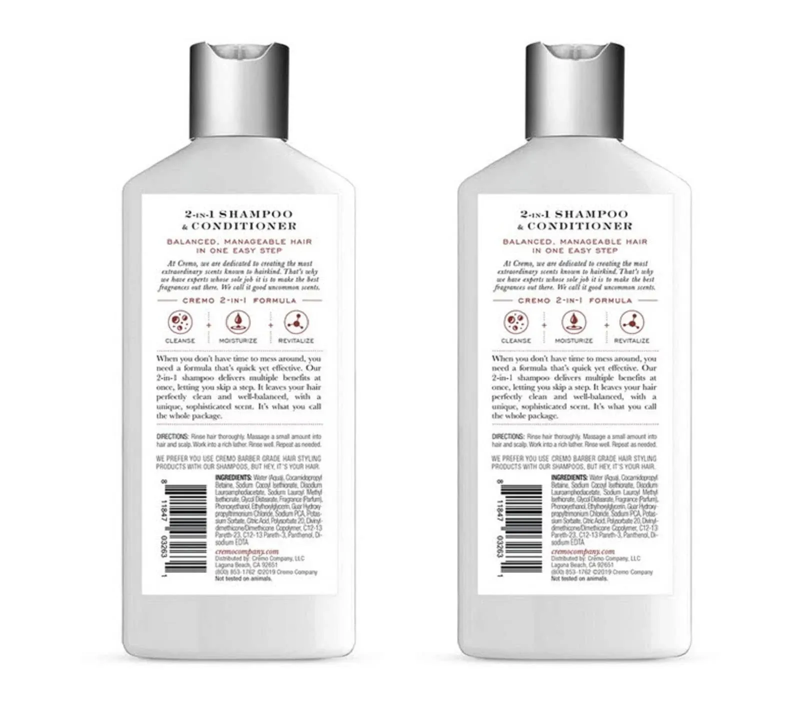 Cremo Barber Grade Bourbon & Oak 2-in-1 Shampoo & Conditioner, 16 fl oz (2-Pack)