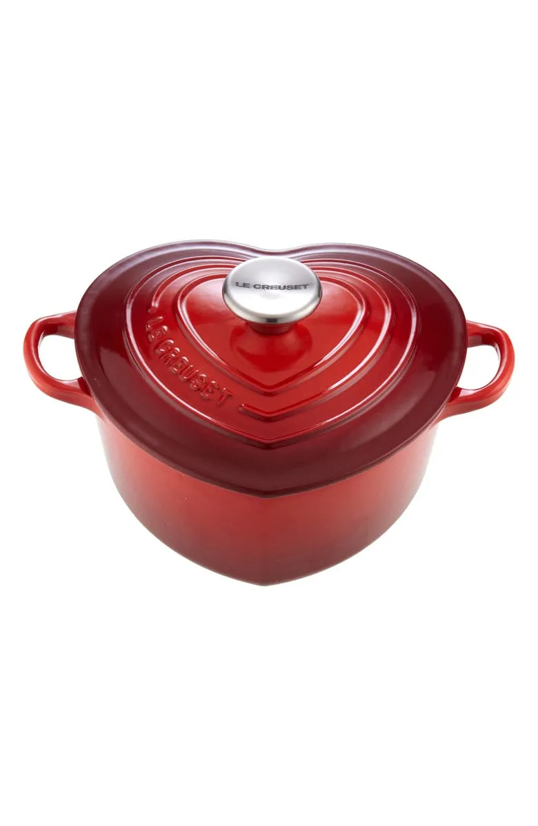 Le Creuset Signature Enameled Cast Iron Figural Heart Cocotte, 2 Quart, Licorice with Stainless Steel Knob