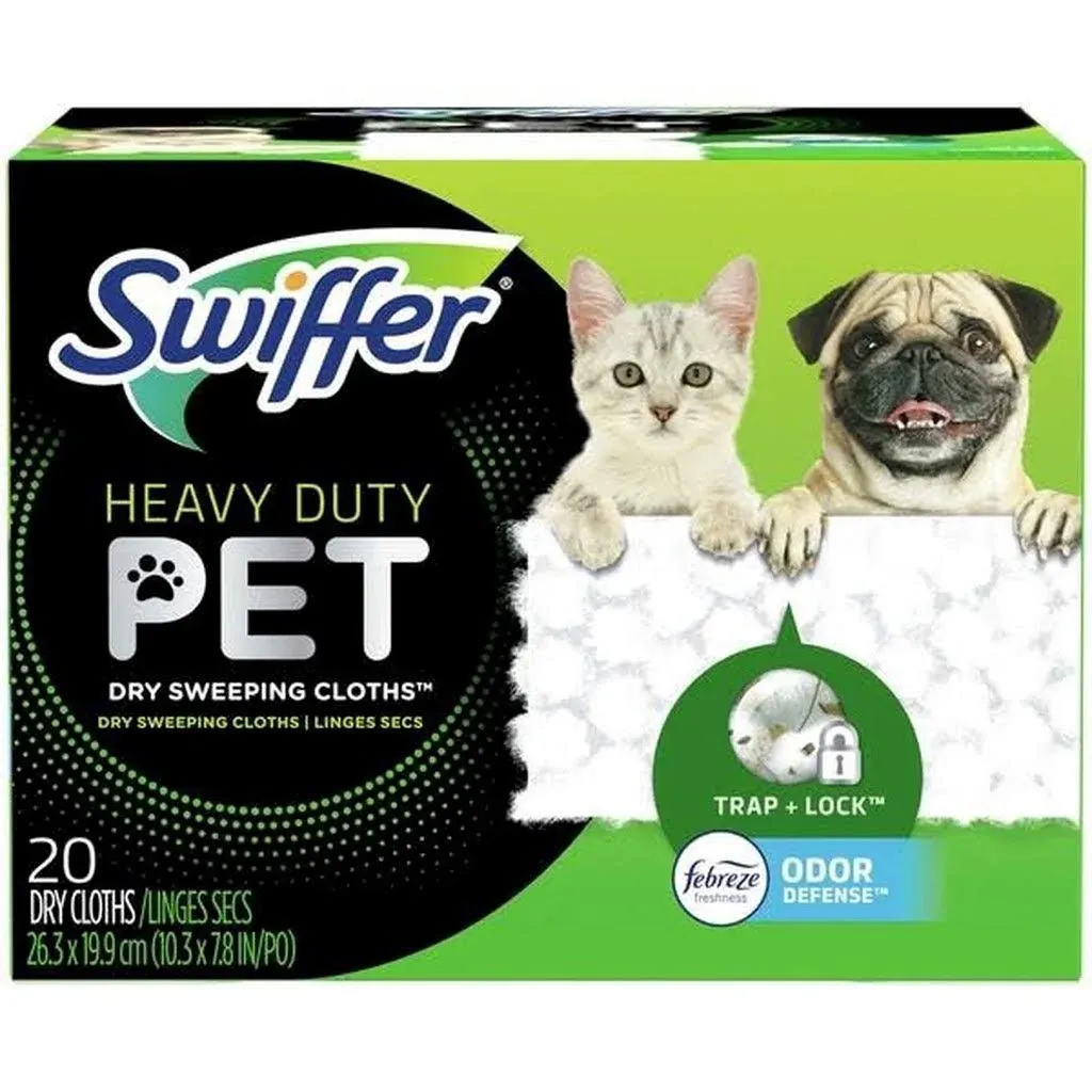 Swiffer Heavy Duty Pet Dry Sweeping Cloth Refills with Febreze Odor Defense, 20