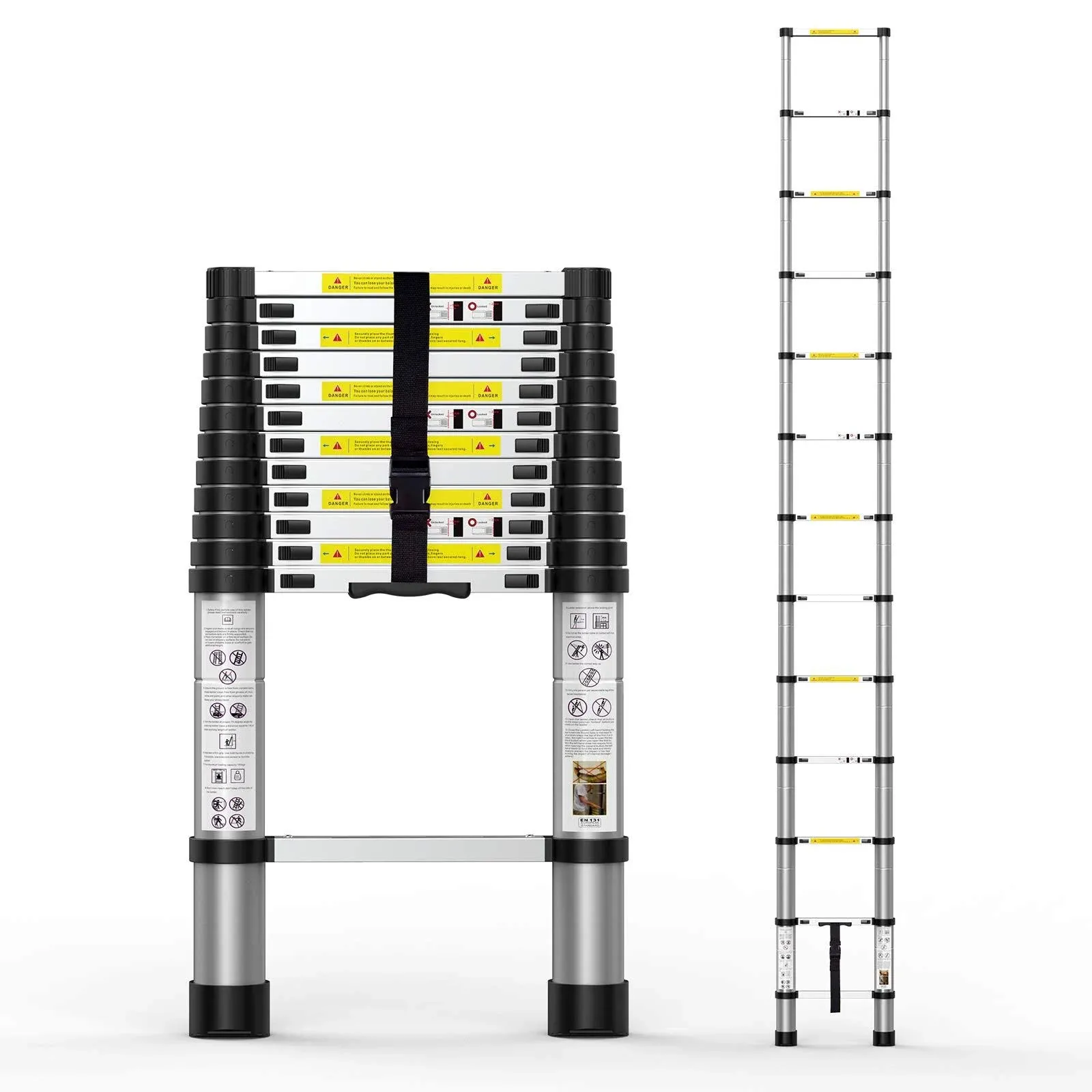 BOWEITI Telescoping Extension Ladder 12.5FT, Aluminum Telescopic Ladders with ...